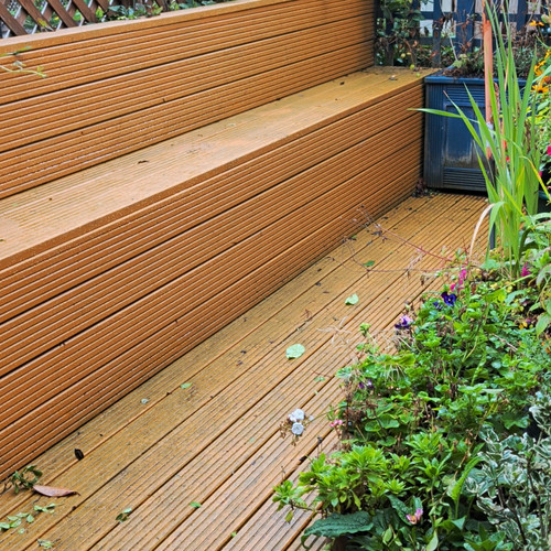 Grooved brown wood decking - grooved,